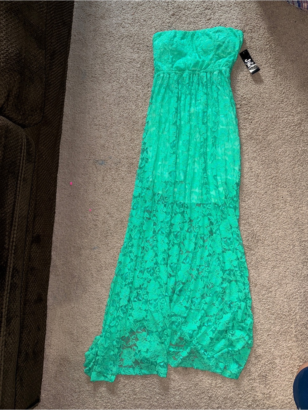 Macy's Strapless Lace Maxi Dress in Teal Green